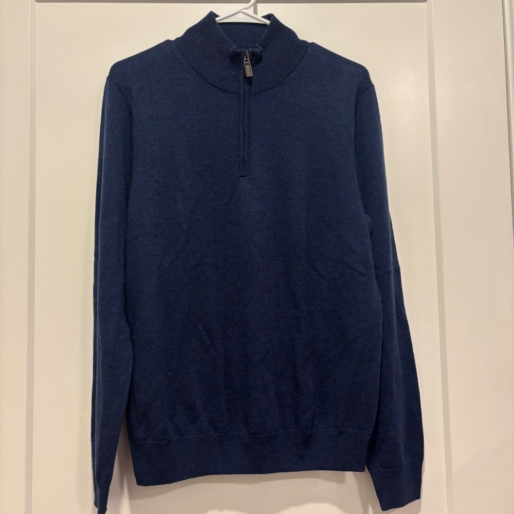 Jos. A. Bank Traveler Merino Wool Quarter Zip Sweater Midnight Blue Mens S